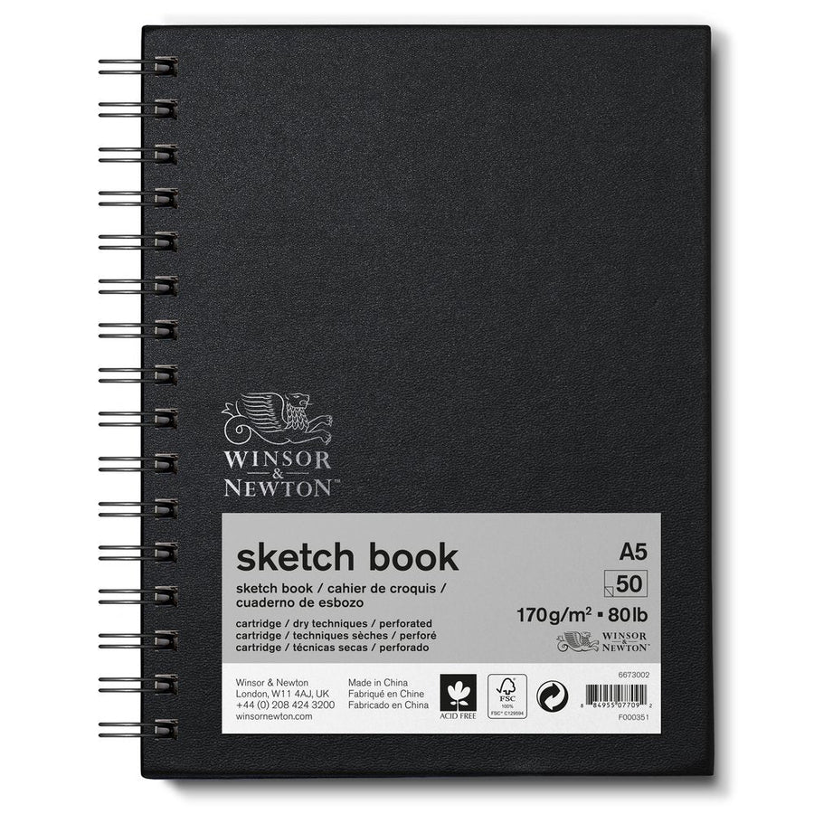Winsor & Newton Sketch Book Spiral Bound 170gsm/80lb, Front view of product against a white background